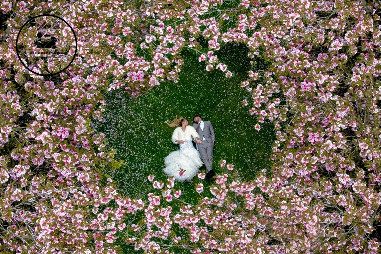 Aerial drone wedding photograph by Josie Kavanagh, Cambridge wedding photographer